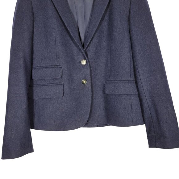Loft Women's Navy 53% Wool Blend Elbow Patches Academia Style Blazer Size 6 - Picture 4 of 13